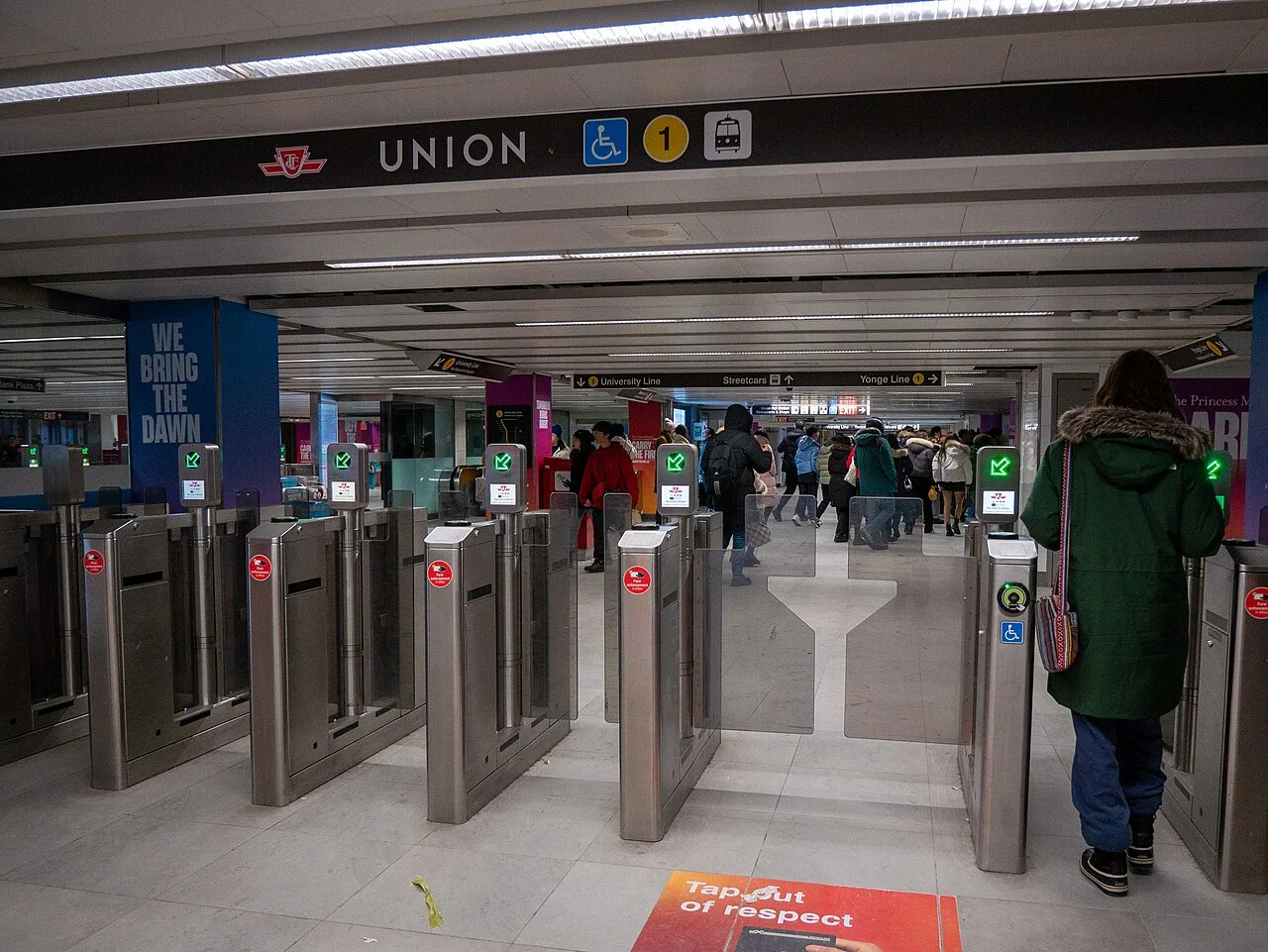 PRESTO fare gates at the Union subway station concourse.