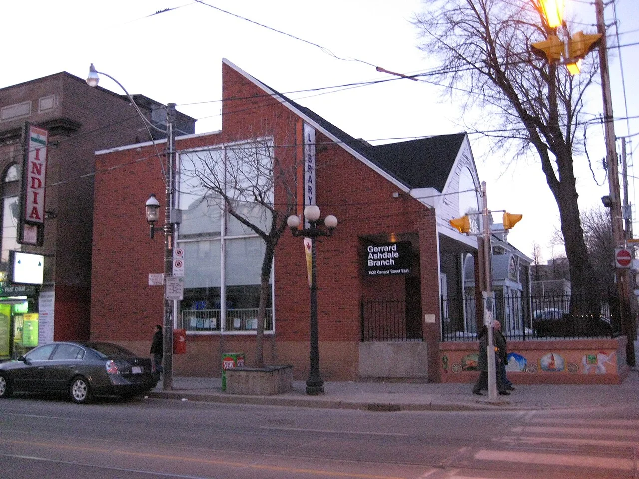 Red brick Gerrard Ashdale library building at Gerrard Street East and Ashdale Avenue
