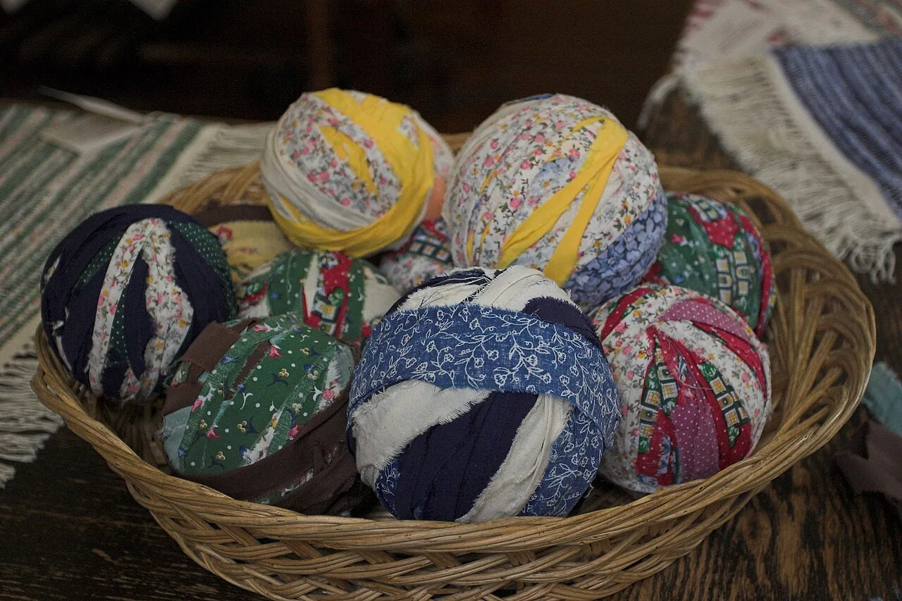 Basket of fabric-covered balls photographed at Black Creek Pioneer Village.