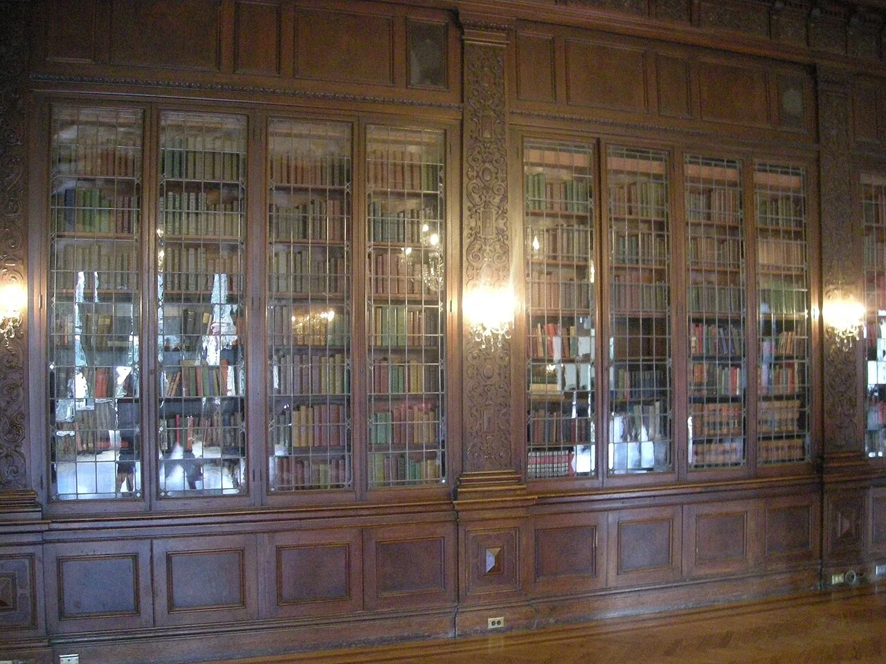 Bookcases and decorative woodwork in Casa Loma’s library.