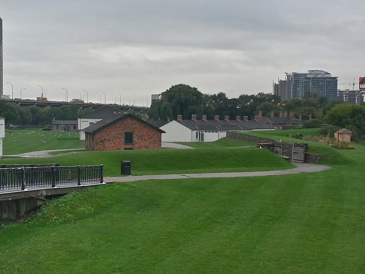 Fort York’s historic buildings, earthworks and paths across the grounds.