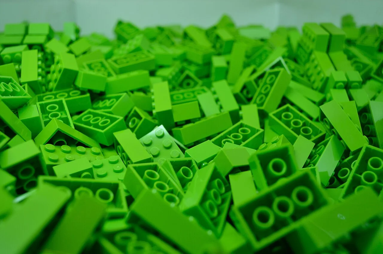 Close view of green LEGO bricks at LEGOLAND Discovery Centre Toronto.