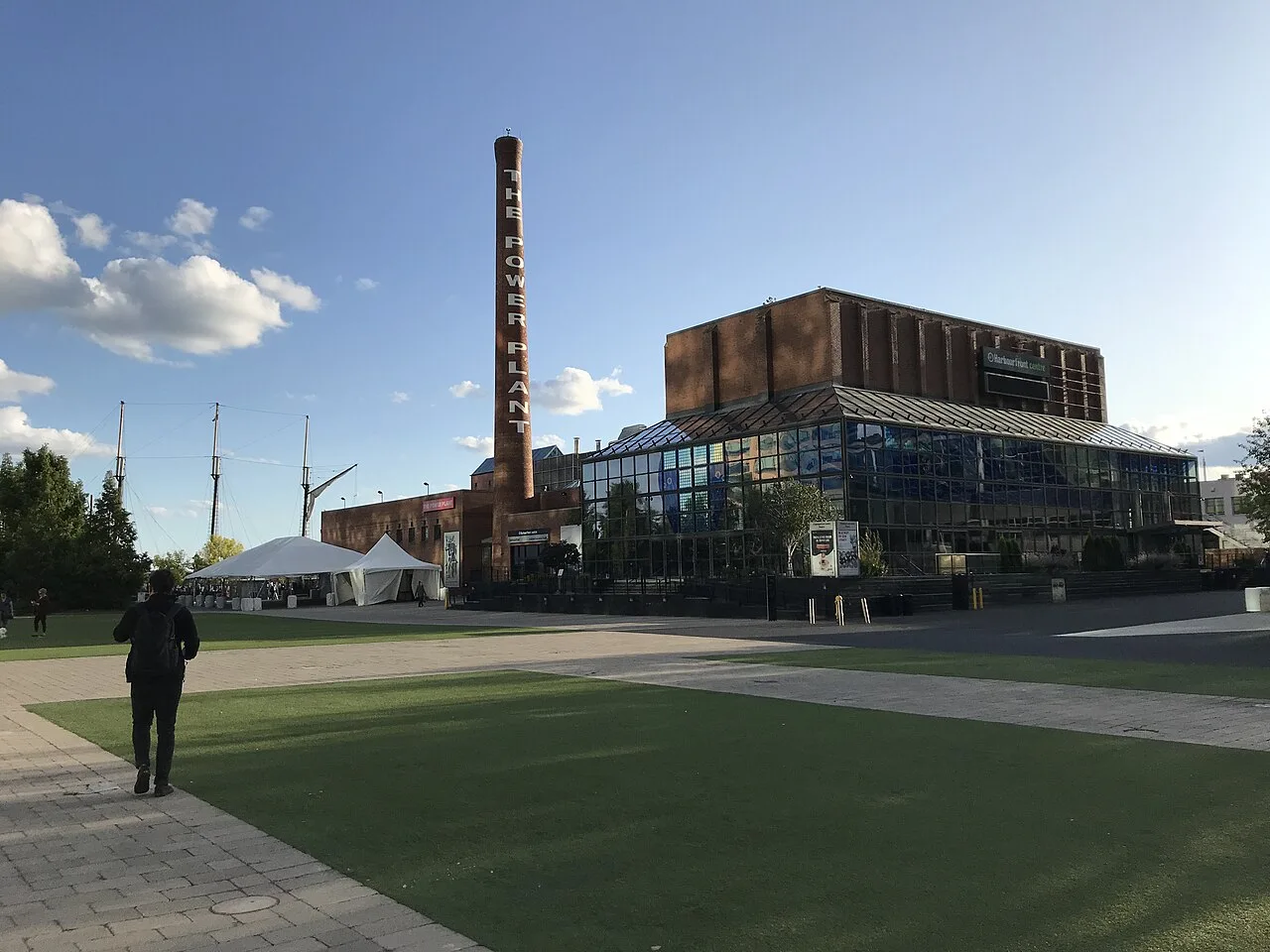 The Power Plant gallery and smokestack beside Harbourfront Centre’s public grounds.