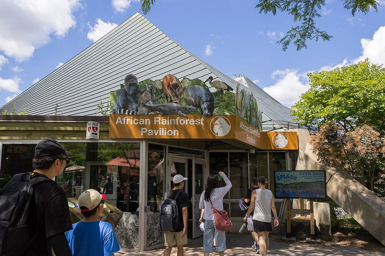 Visitors entering the African Rainforest Pavilion at Toronto Zoo.