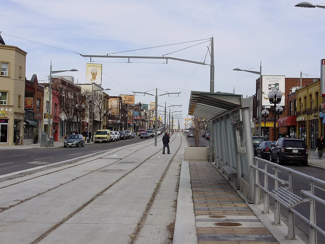St Clair Avenue West shopfronts and streetcar right-of-way in Corso Italia