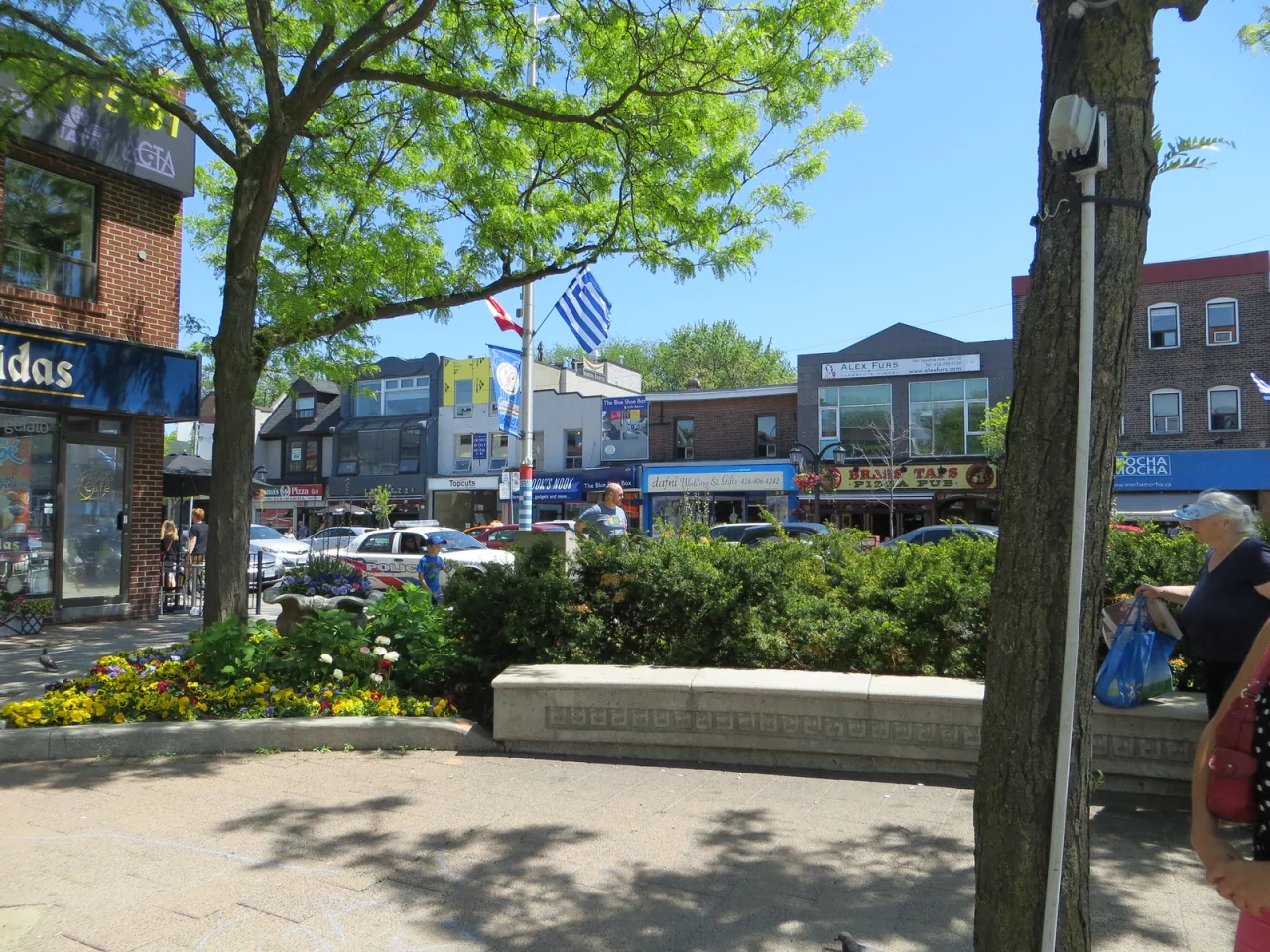 View across Danforth Avenue from Alexander the Great Parkette