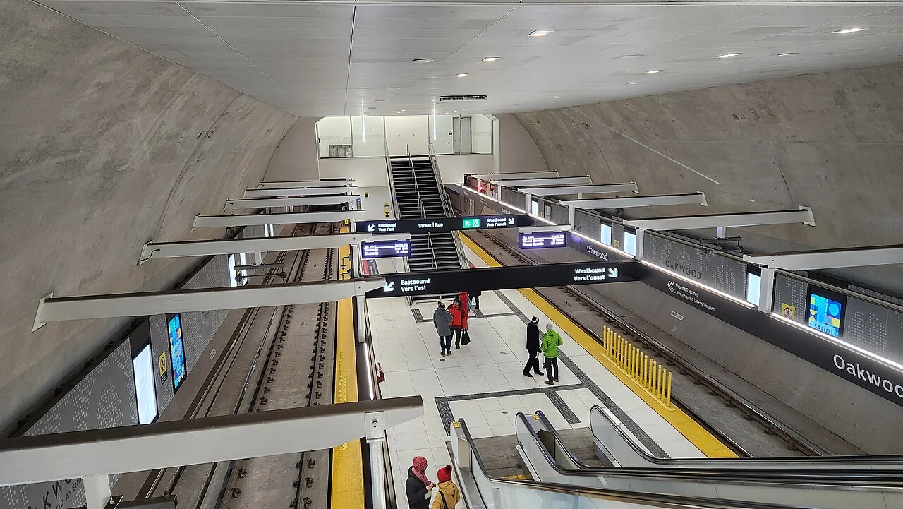 Oakwood station platform viewed from an upper concourse
