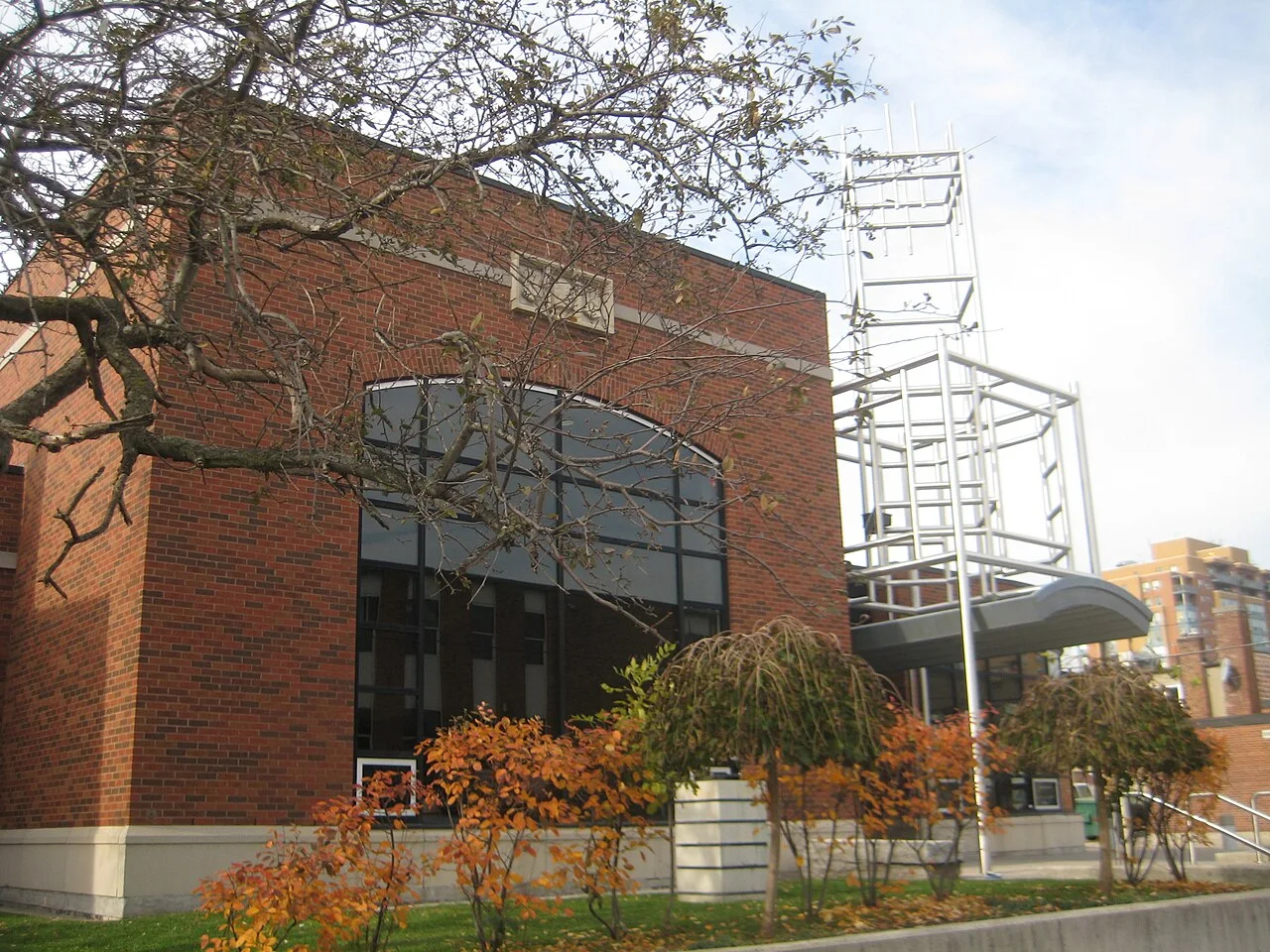 New Toronto Library brick facade with a metal entrance structure