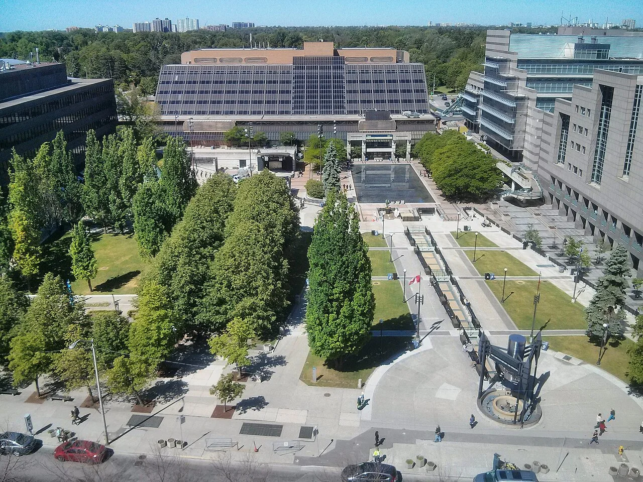 Mel Lastman Square and North York Civic Centre viewed from across Yonge Street