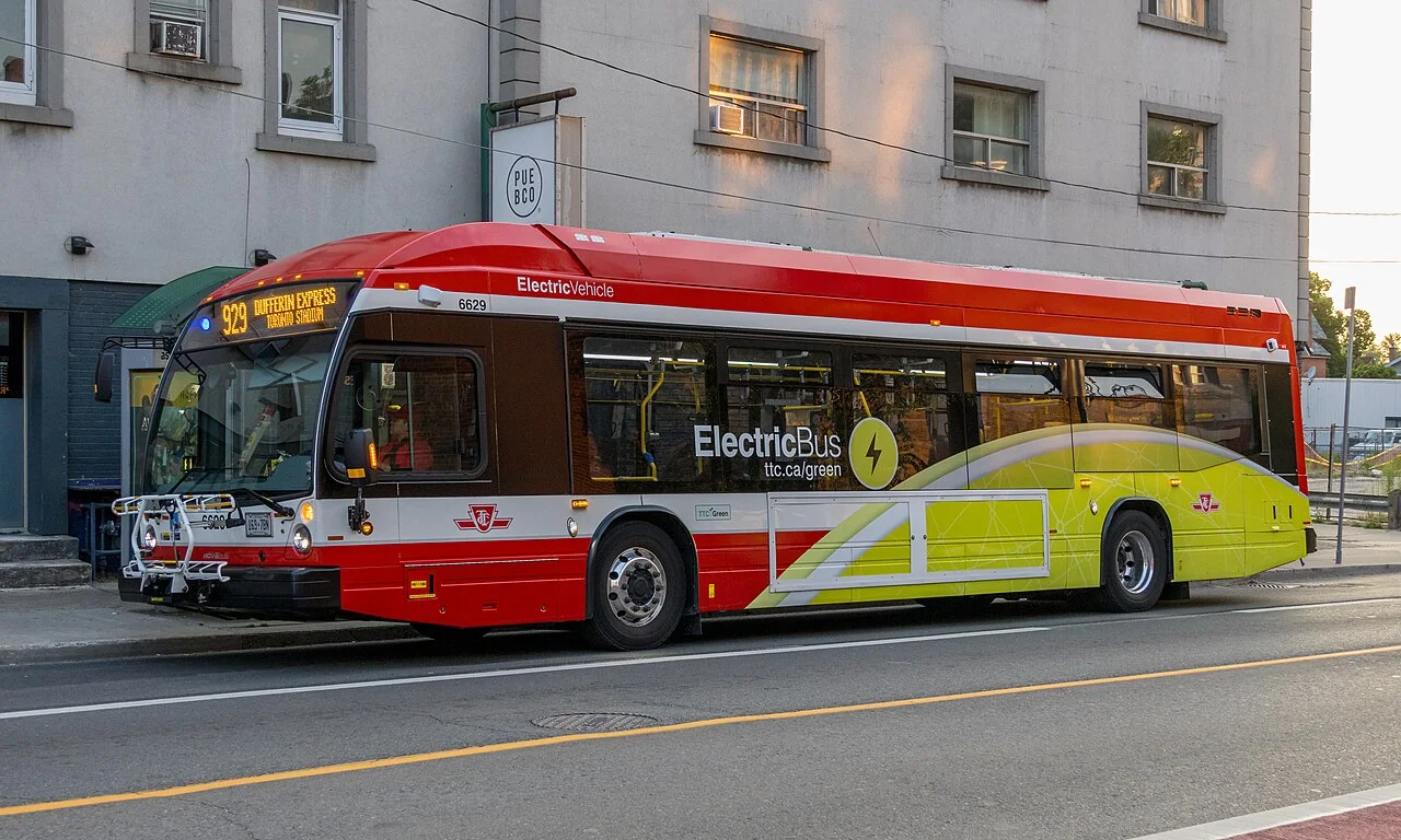 Electric TTC bus on Dufferin Street at Dundas West