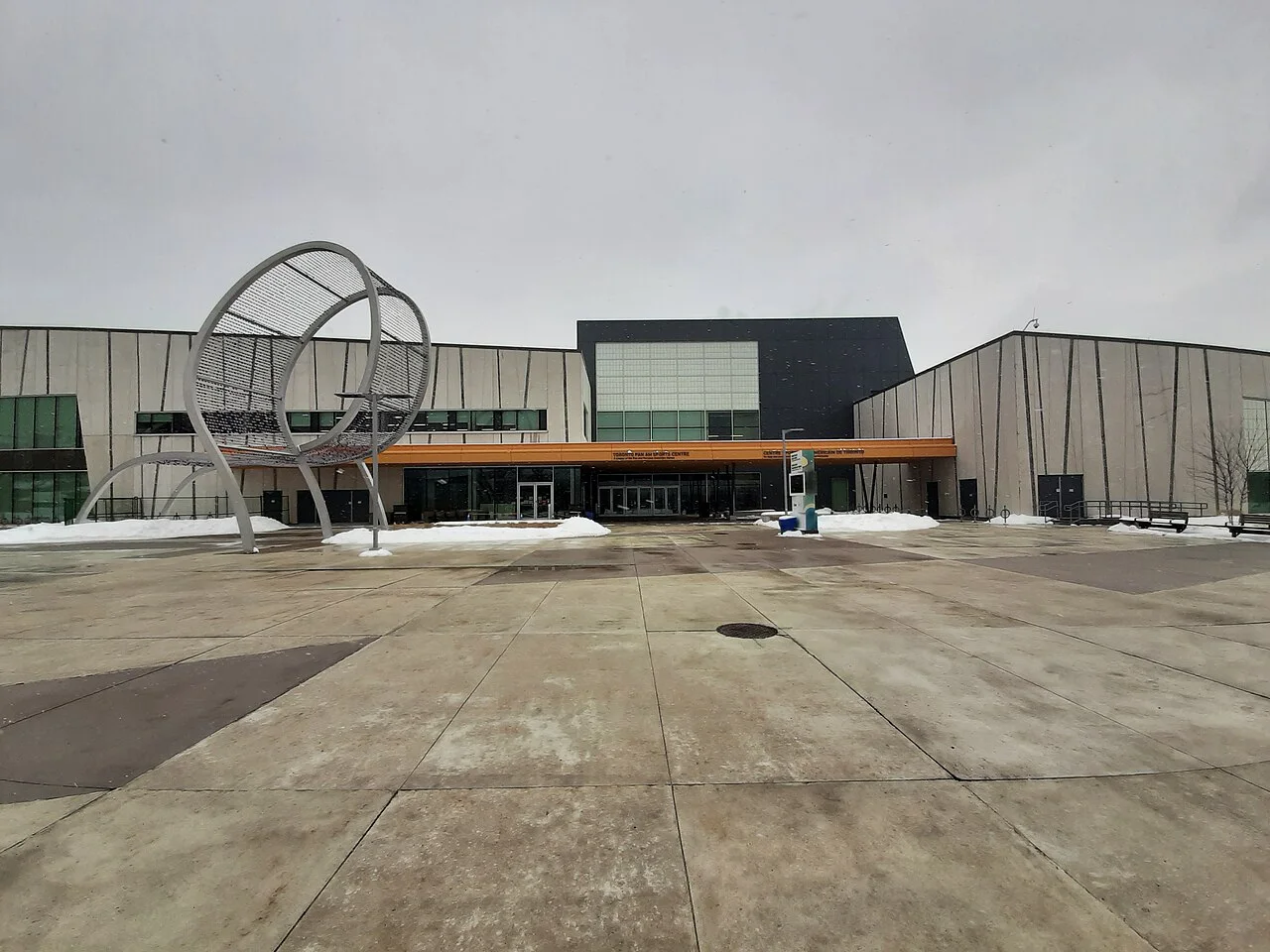 Snow outside the entrance to Toronto Pan Am Sports Centre.