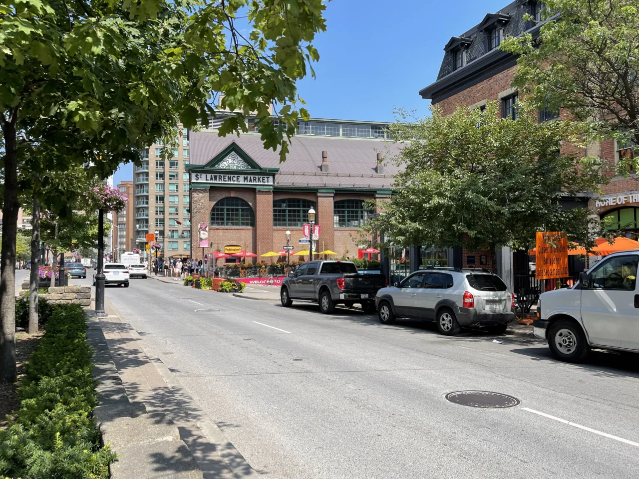 A tree-lined street outside Toronto’s St. Lawrence Market.