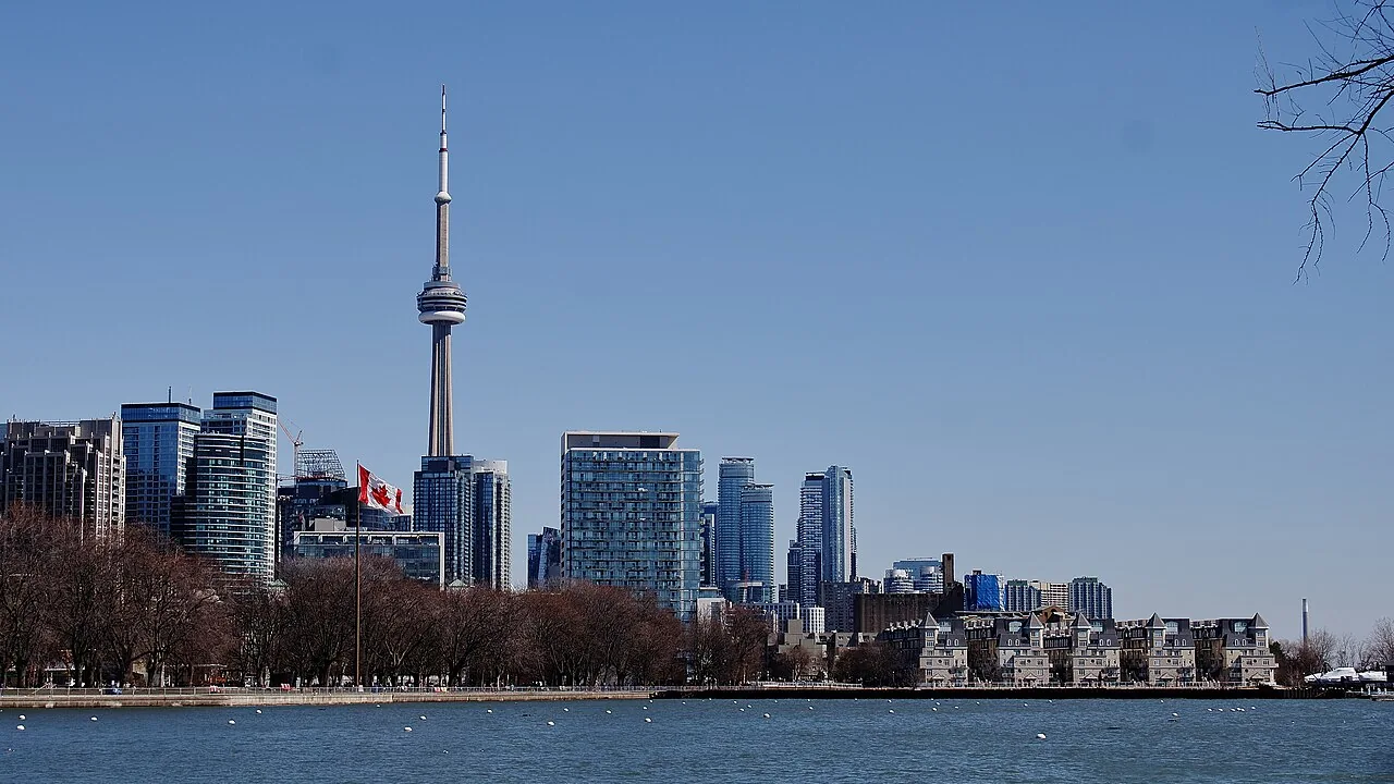 Toronto’s waterfront skyline and the CN Tower, seen from Trillium Park.